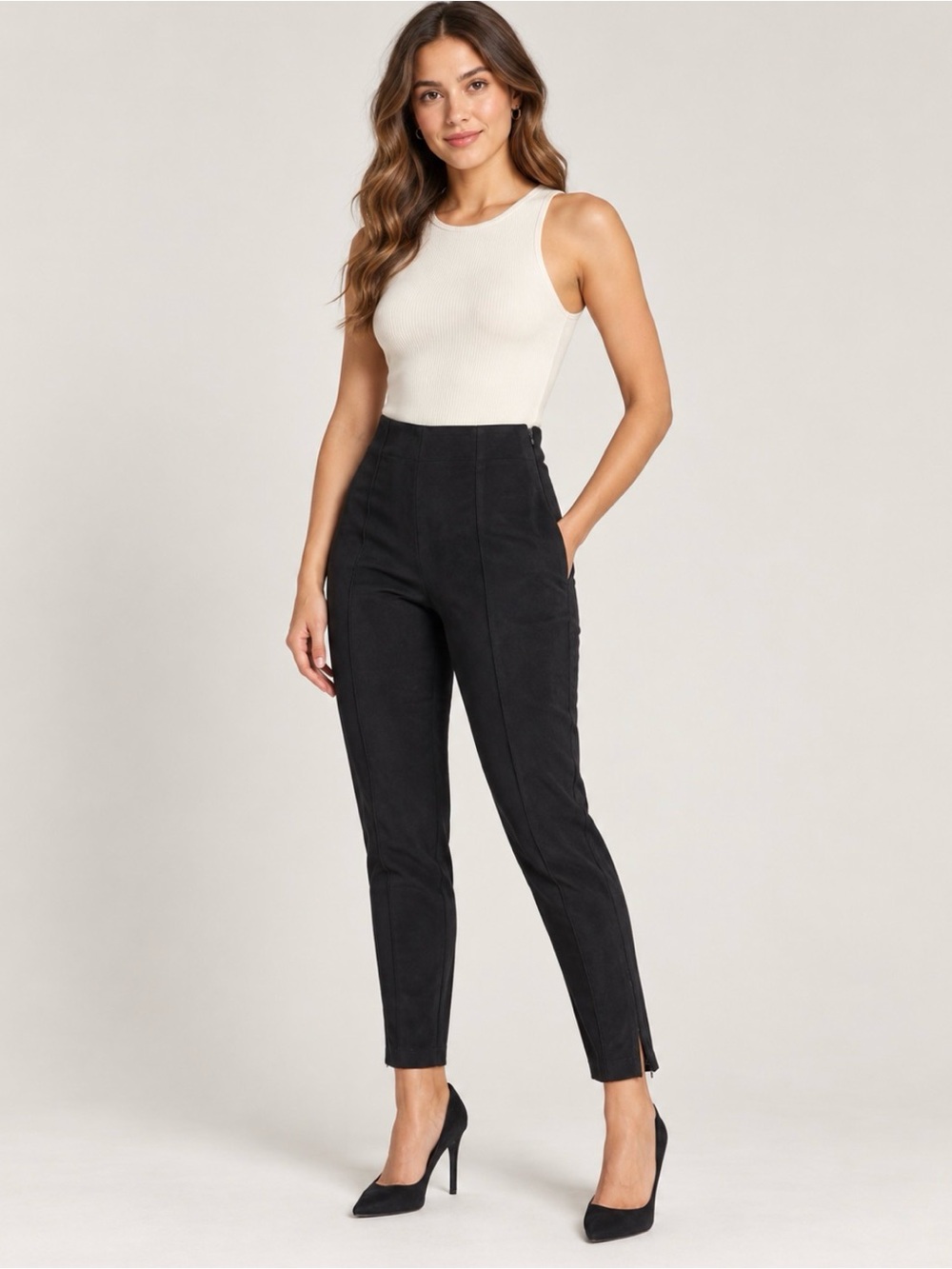 Zara Black Suede Slim Pants XL